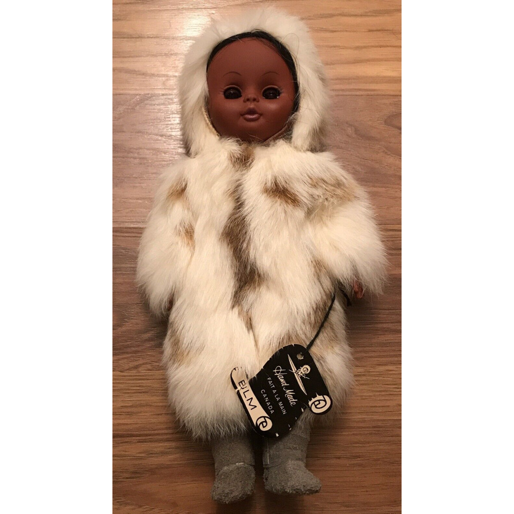 Eskimo Girl Doll Hand Made BLM Fait A La Main Canada Genuine Fur 11”